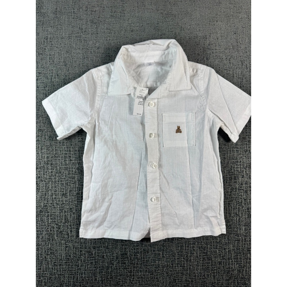 Baby Gap Toddler Boys White Linen Blend Short Sleeve Button Down Shirt 3T New